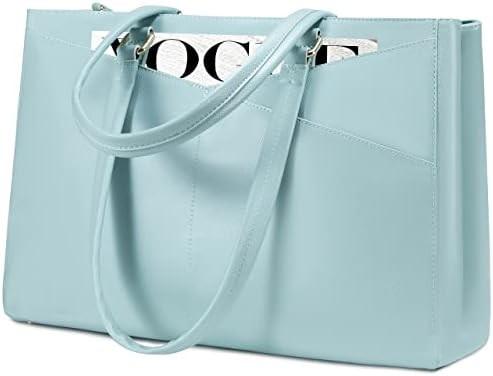 LAPTOP TOTE BAG FOR WOMEN 15.6 INCH WATERPROOF LEATHER COMPUTER BAGS BUSINESS OFFICE WORK BRIEFCASE BLACK