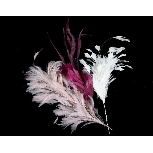 Unique Pattern Dyed Hackle Feather Flower Mount with Wire Accessory
