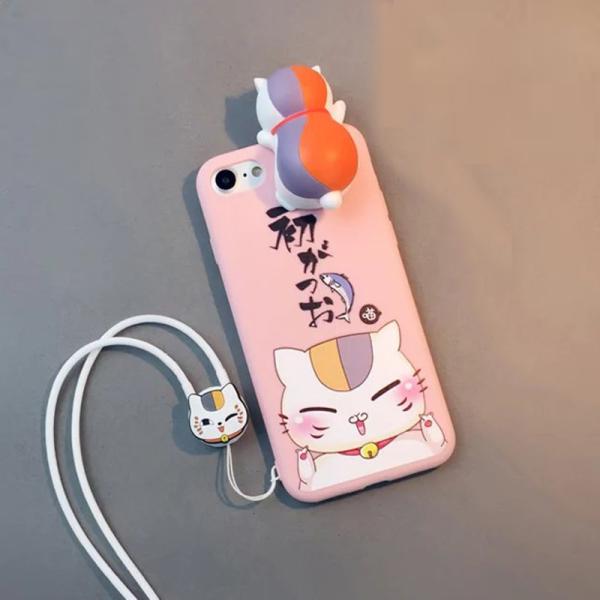 Soft TPU Lucky Cat Image 3D Doll Pasted Back Cover Cell Phone Case For iPhone 7 6s Plus with Cartoon Lanyard