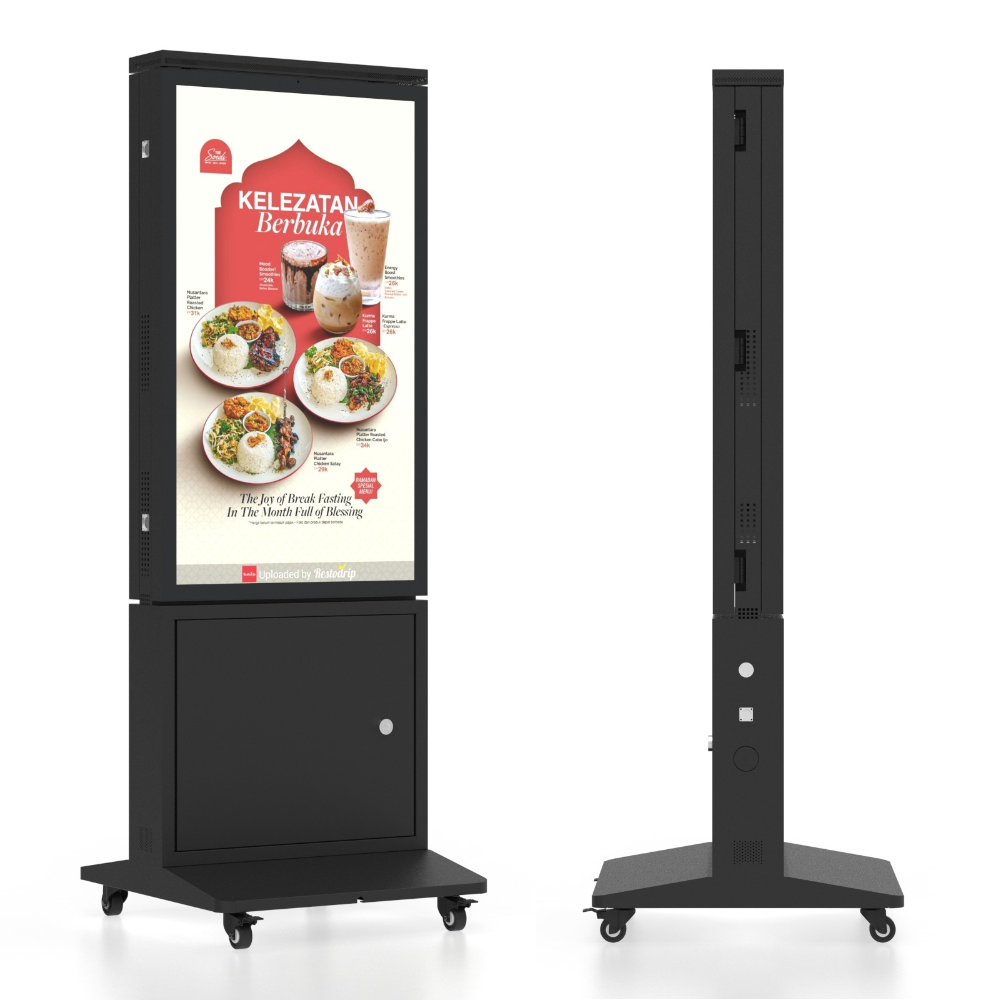 Outdoor Double-Sided Digital Poster Display 1800nit Battery Powered 10H Portable Signage IP66 Waterproof 43 Inch