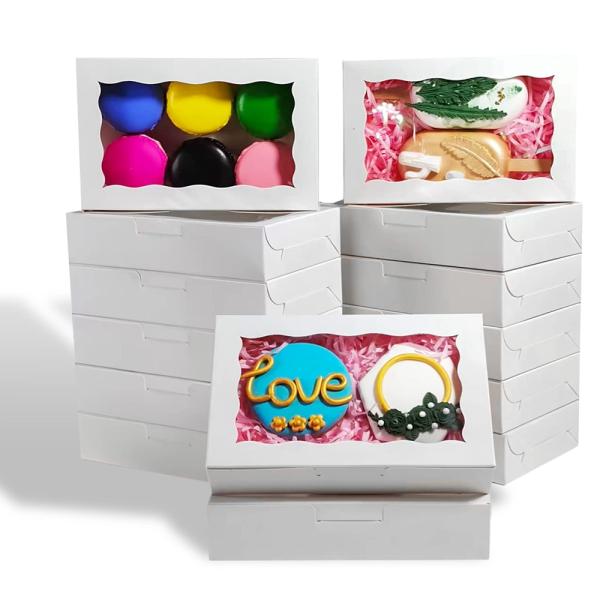 Caja de embalaje de papel Kraft plegable con ventana para pastel, postre y laminación brillante