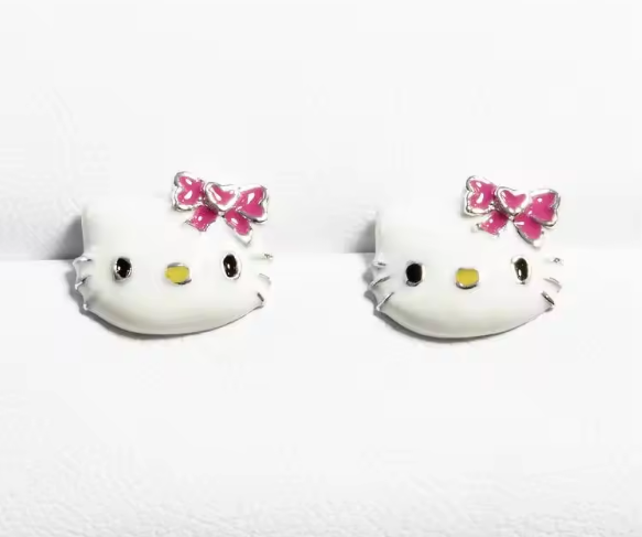 Красочные эмалированные серьги Hello Kitty с черным золотом и серебром