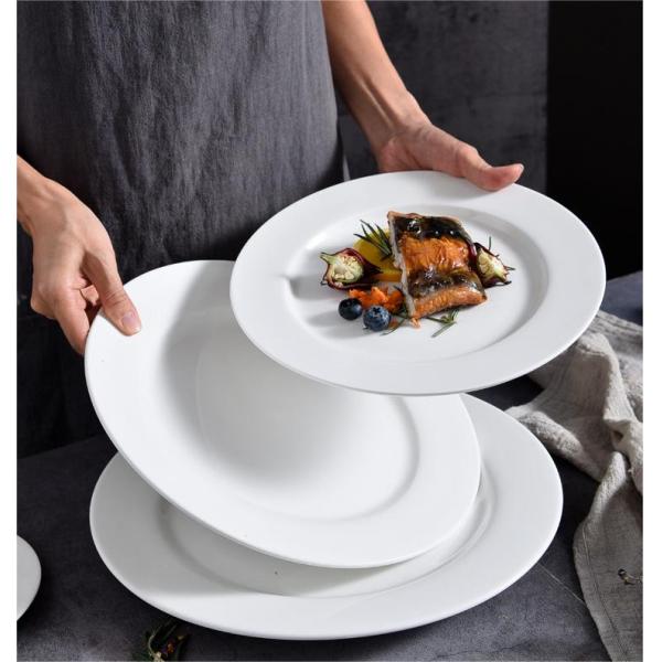 Stocked White Ceramic Dinner Plates for Restaurant Hotel Dinnerware Collection