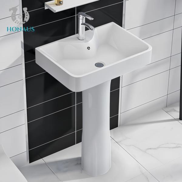 Luxury Bathroom Full Pedestal Wash Basin Floor Mounted Premium Ceramic One Piece