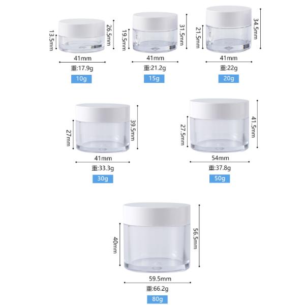 AS Materiales Jarrón de plástico vacío de forma redonda para esmalte de uñas Gel UV 10g 20g 30g 50g 80g 100g