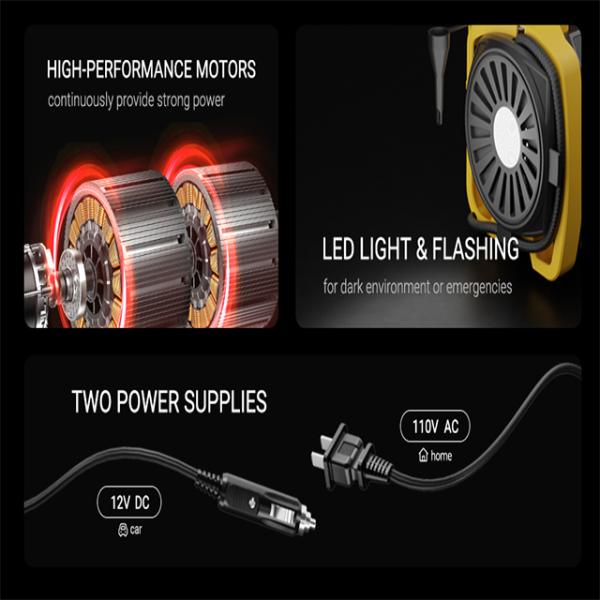 12V Electric Car Tire Inflator Machine with Double Cylinder and AC DC Battery Options