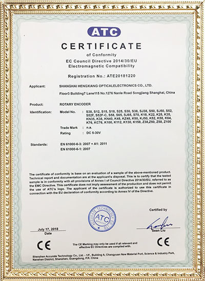 Shanghai Hengxiang Optical Electronic Co., Ltd. Сертификации