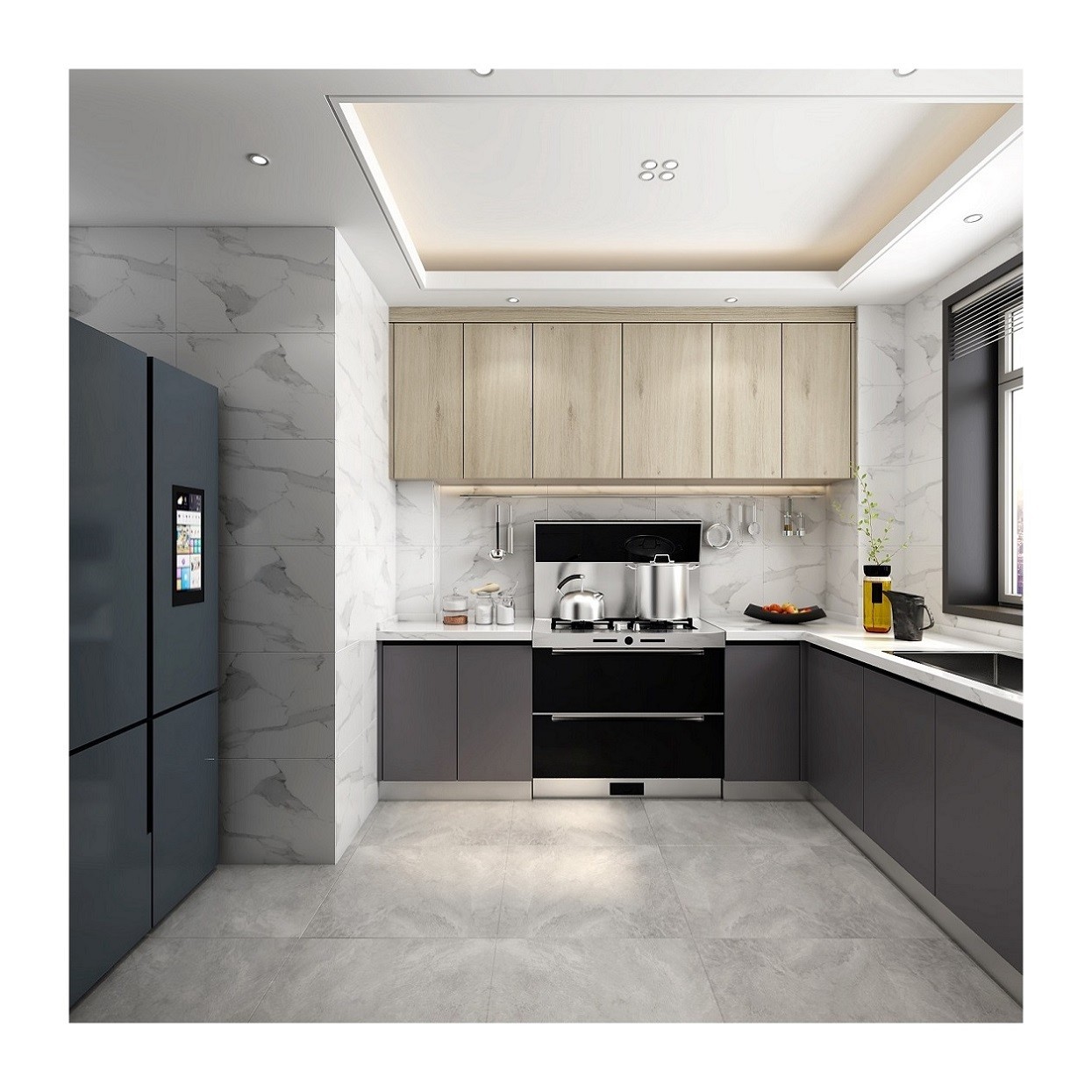 Apartment Kitchen Cabinet Modern Design Customized Size Glossy Finish Smart Automatic