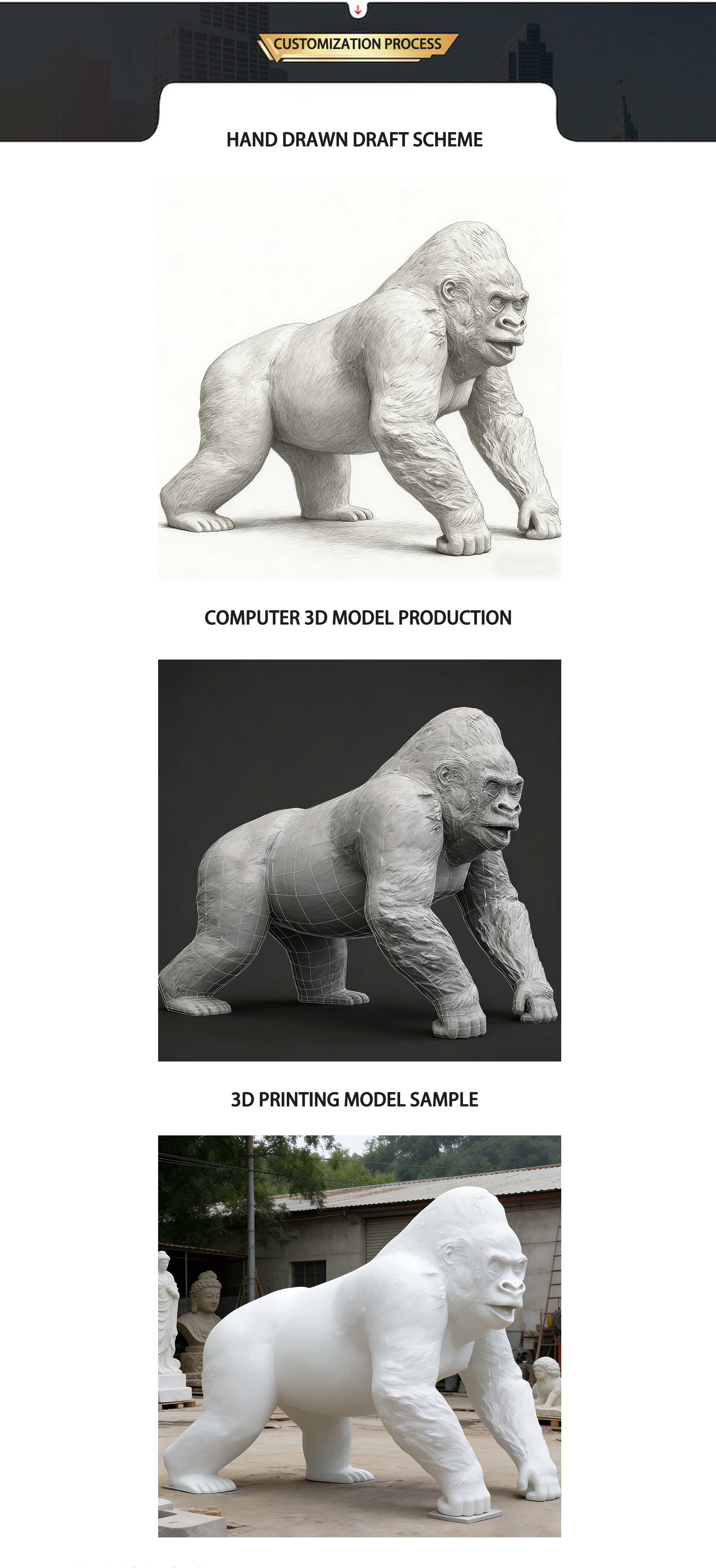Garden Use Life Size Black Patina Effect Bronze Gorilla Sculpture for Sale