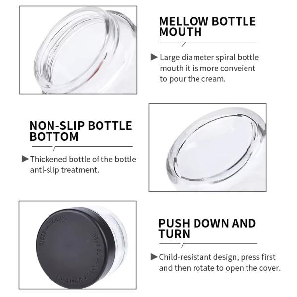 Clear Smell Proof Jars Food Storage Container Wide Mouth Airtight Clear Empty Glass Jars With Black Caps Wholesale