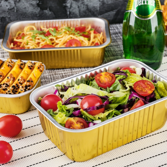 Restaurant Bakery Gold-color Baking Aluminum Foil Tray Container for Food Cooking