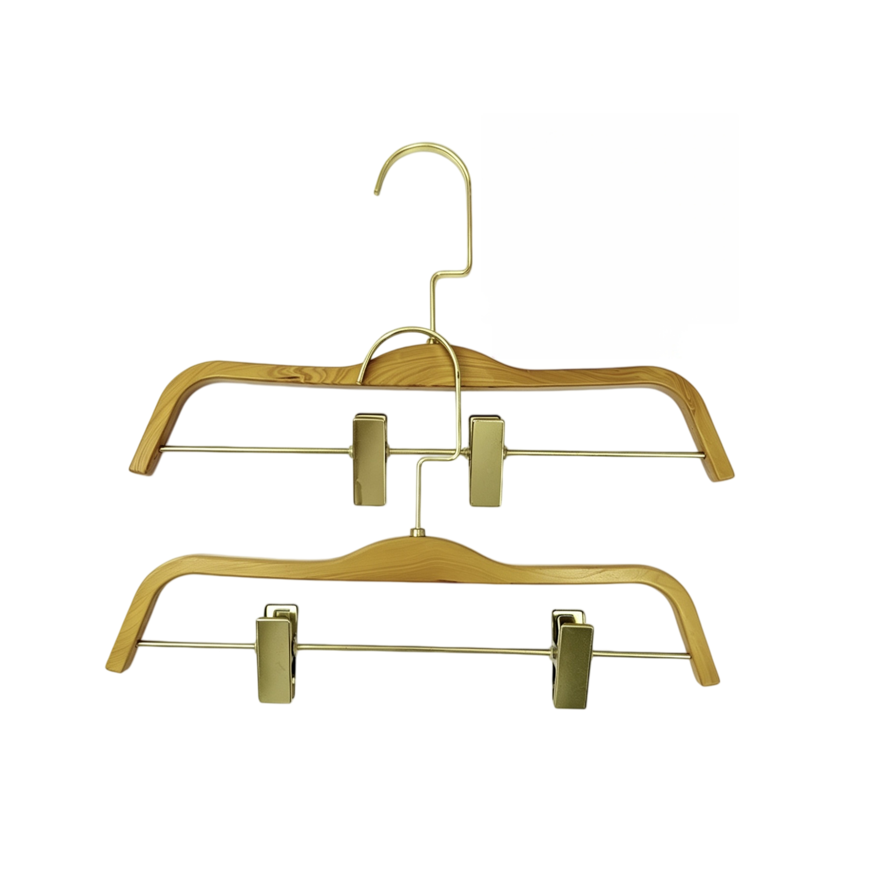 Wood-look non-slip residue-free children's clothing hangers and kids clothes hangers for durable use in stores