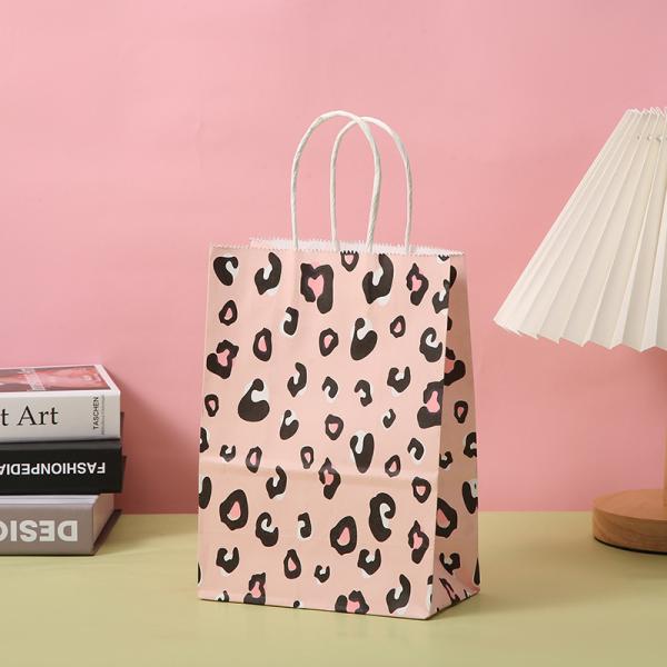 Custom Color Leopard Print Kraft Paper Striped Cartoon Party Reception Paper Gift Bag