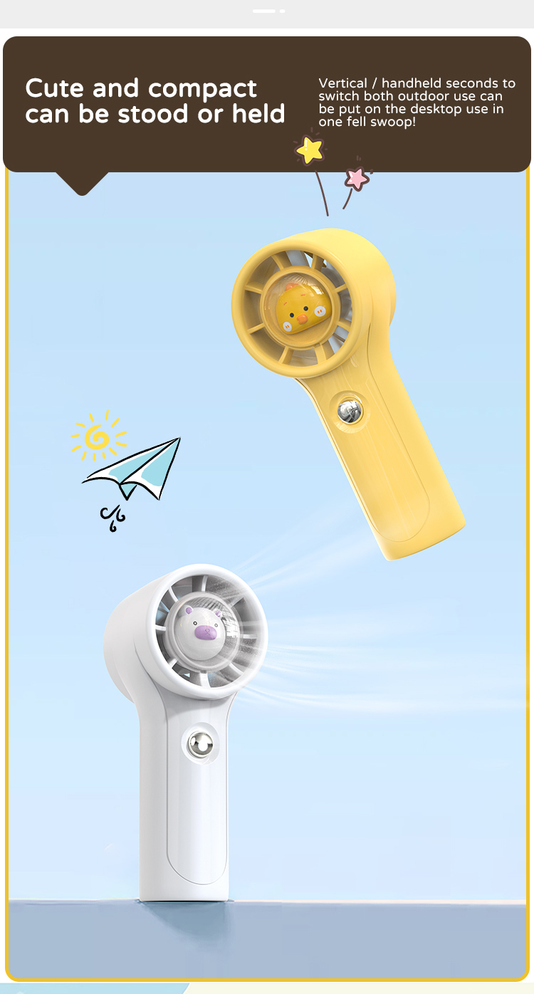 Rechargeable Kids-Safe Design Quiet Cute Cartoon Pig/Cat/Chicken Kids Handheld Fan with 1200mAh Battery