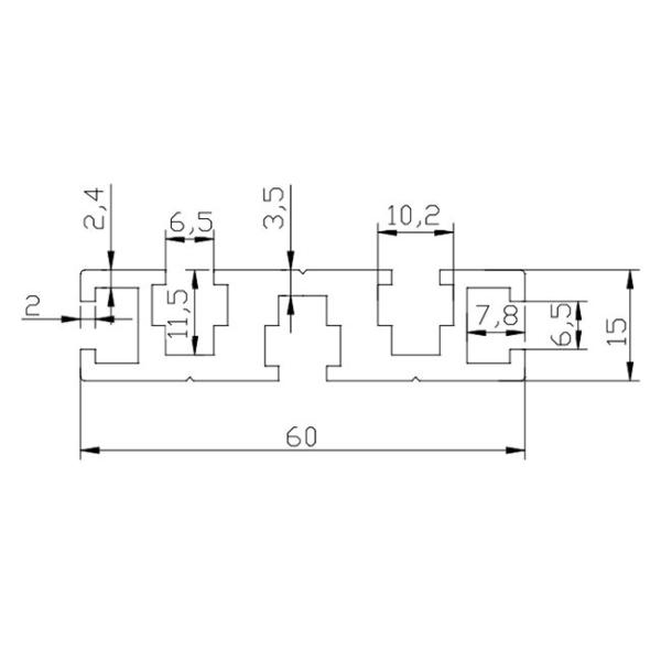 Customized 15 * 60 T Slot Extruded Aluminum Framing Systems Natural Anodized