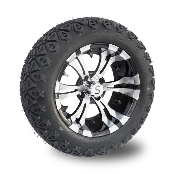 Machined Gloss Black 14 Inch Golf Cart Wheels And Tires 22x10-14 All Terrain DOT