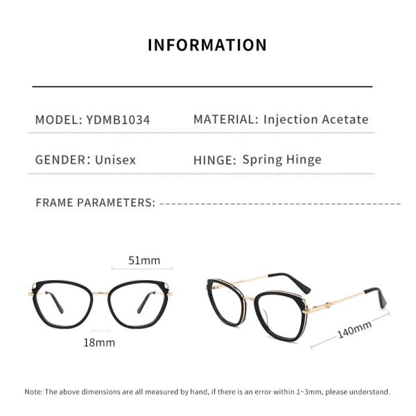 Оптически Очкиes ацетата и металла уменьшают форму глаза кота висков металла для женщин