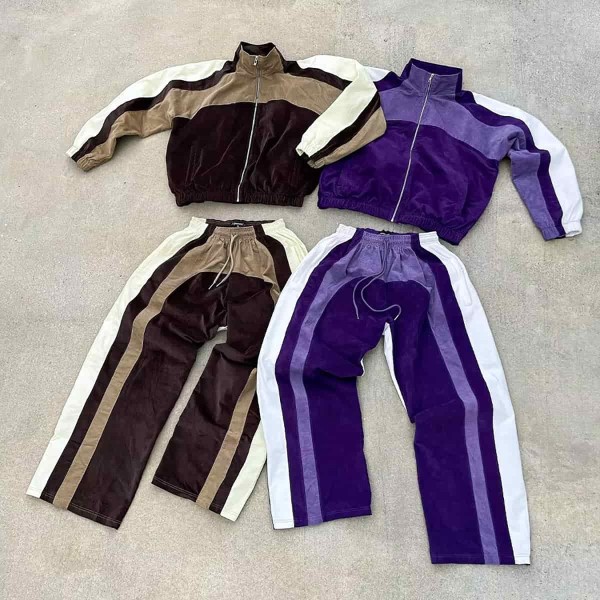 Custom Heavyweight Corduroy Tracksuit Wide Leg Streetwear OEM