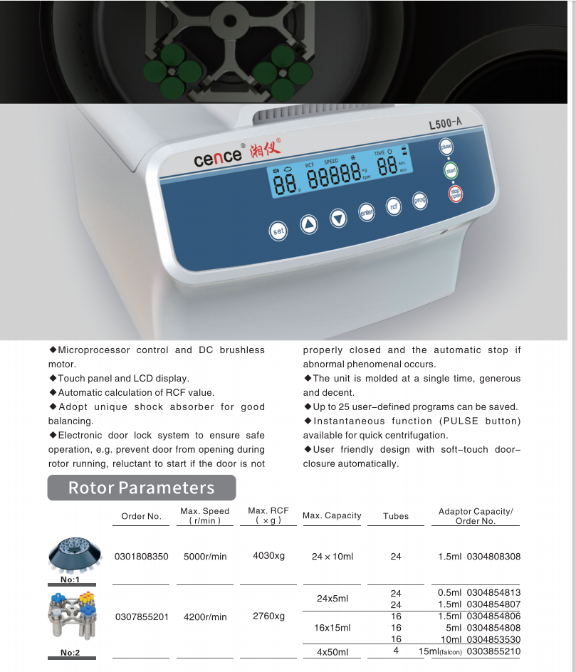L500-A Low Speed Centrifuge Machine with 1 Year Warranty Free Spare Parts and Stainless Rotors for Clinical Research