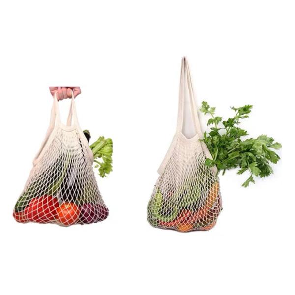 Green Cotton Mesh Vegetable Veggie Reusable Grocery Tote Bag