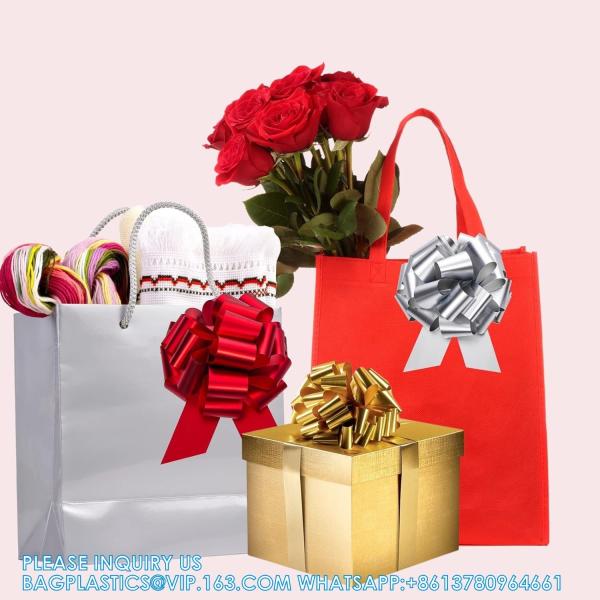Metallic Rose Gold, Red, Gold, Silver Gift Wrap Pull Bow Set, 6 Inch Large 4'' , Assorted Ribbon For Gift Basket