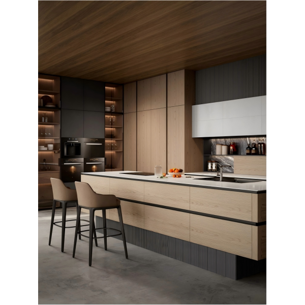 Modern Waterproof Wooden Island Kitchen Cabinet with Glass for Bathroom Laundry Room Apartment Home Use