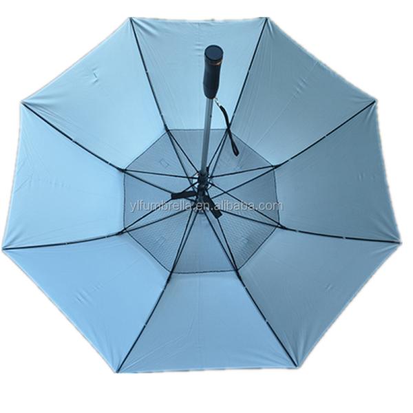 Manual Open Ruber Coating Handle Iron Sunny and Rainy Umbrella with Solar Fan