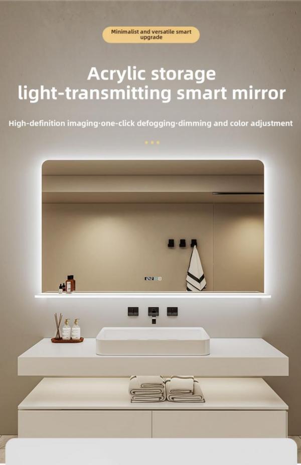 Modern Apartment & Hotel Bathroom Mirrored Undershelf with Touch Switch IP44 Rated Convenient Under-Mirror Access for Storage