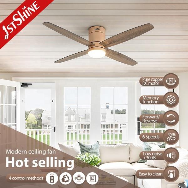 Low Profile 4 MDF Blades LED Ceiling Fan com controle inteligente e CCT 3000K/4500K/6000K