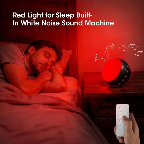 630NM Sleep Red Light Lamp, White Noise Light, Mood Relief & Better Sleep, Multiple Modes Available, With Remote Control