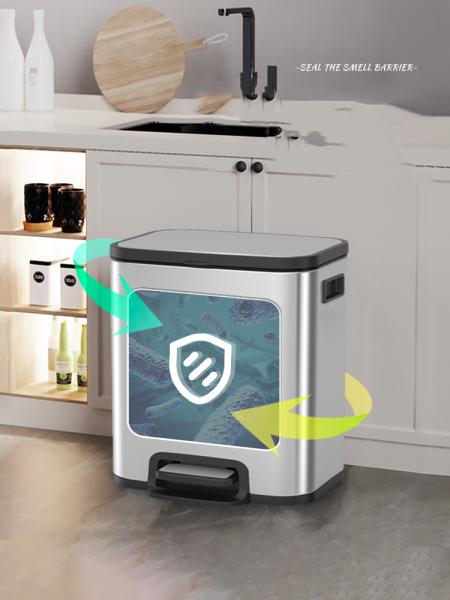 Commercial Large Covered Kitchen Waste Sorting Stainless Steel Treadle Dry and Wet Separation Stainless Steel Trash Can