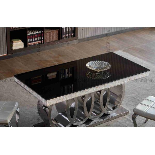 Heavy Base Luxury Modern Dining Tables Black Glass Top Dining Table L200xW100xH75cm