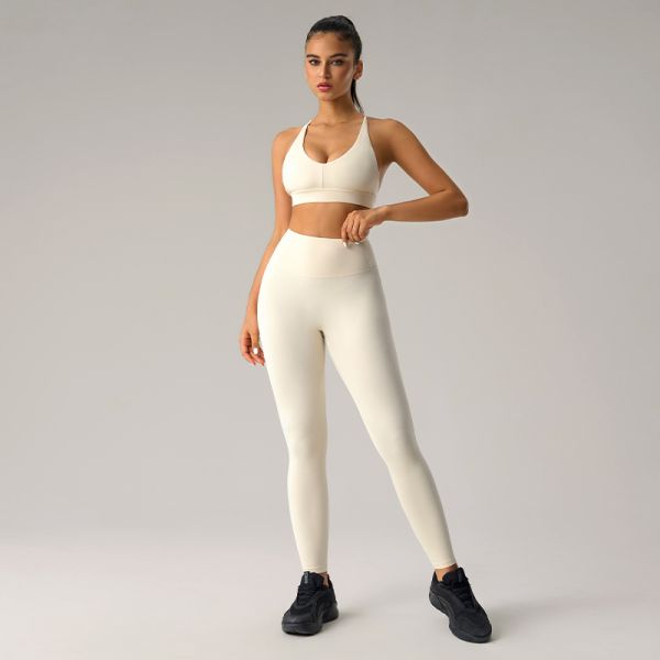 High Waisted Yoga Activewear Workout Leggings And Sports Bra Set Seamless Soft Stretch