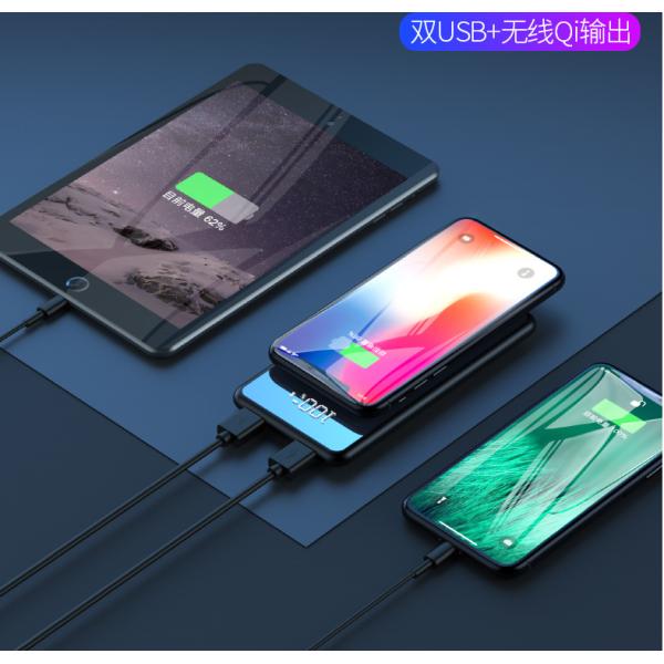Temper Glass + ABS Wireless Charging Power Bank 2 * USB Ce Rohs Fcc
