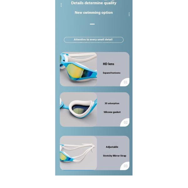 Professional swimming goggles, featuring anti-fog, waterproof and UV protection functions, and providing a comfortable fit to wear