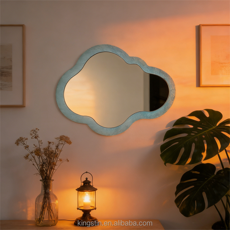 Gradient Light Cloud LED Mirror with Textured Frame - Ambient Decorative Mirror for Bedroom/Study/Living Room Vanity