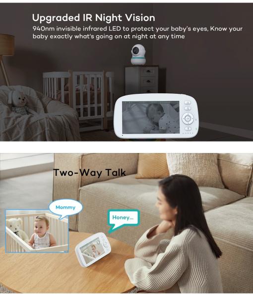 5 Inch Wireless Baby Monitor with Auto Tracking and 5000mAh Battery
