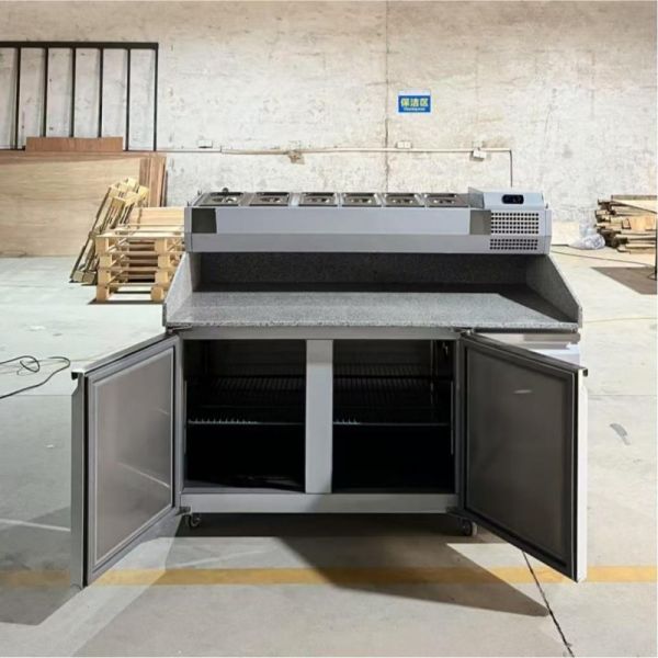 Double-Temperature Air Cooler Salad Pizza Prep Table Refrigerator With Marble Worktop