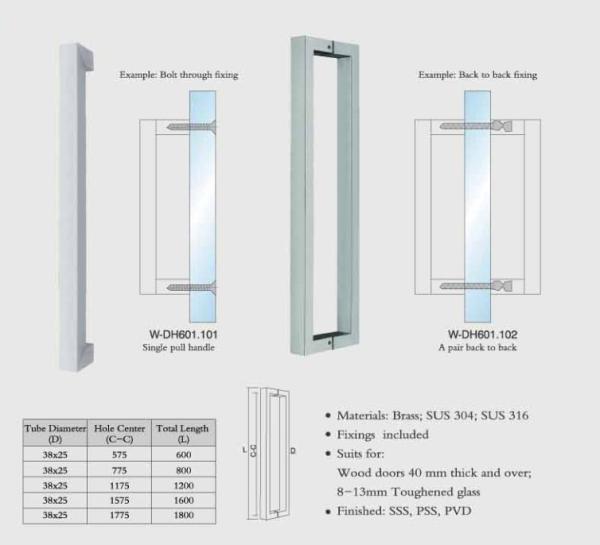 square tub W-DH601 back to back SUS304 Stainless Steel entry door handles set  glass door  handle wooden door handles