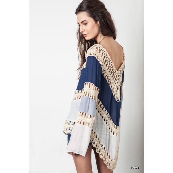 Brazilian Blouse Women Hollow Out Loose Beach Crochet Bikini Blouses Long Sleeve Maxi Shi