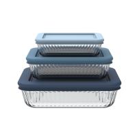 Lightweight Striped Borosilicate Glass Food Container With Simply Store PE Lid