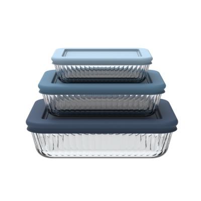 Lightweight Striped Borosilicate Glass Food Container With Simply Store PE Lid