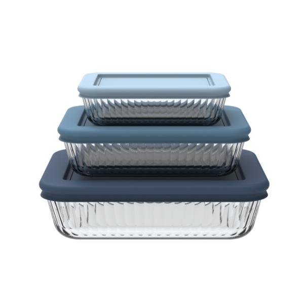 Lightweight Striped Borosilicate Glass Food Container With Simply Store PE Lid