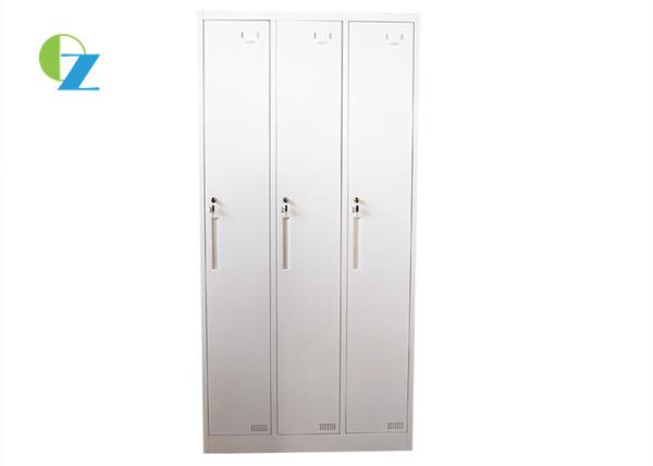 Three Doors Horizontal Steel Office Lockers White Closet Wardrobe