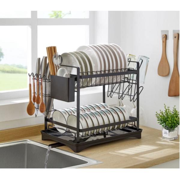 2 Layers Removable L38.5cm Steel Kitchen Basket Rack