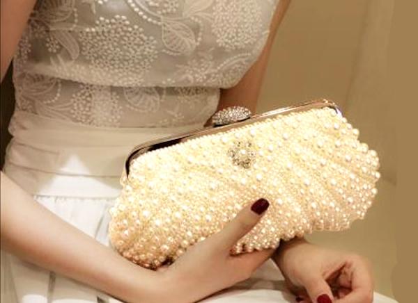 Korean wedding bag high-end pearl bag clutch chain single shoulder bag fashionable lady pearl banquet evening bag