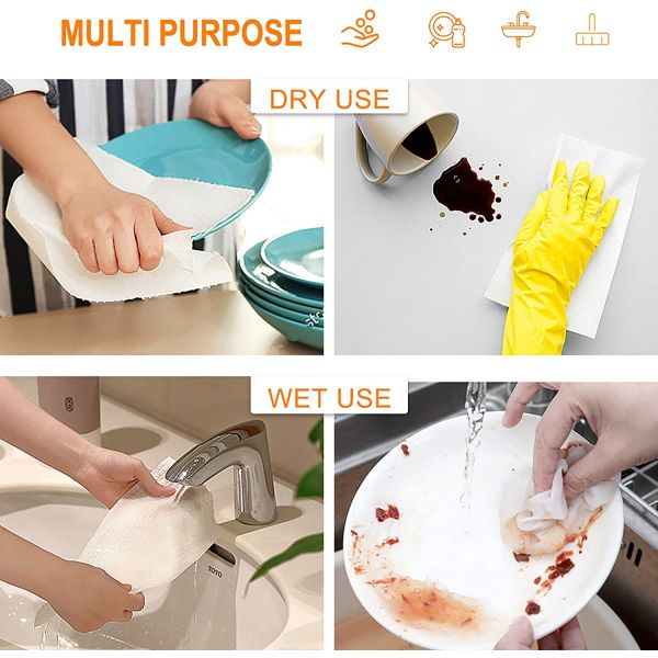 Washable Spunlace Wipes Paper Towel Roll Reusable Kitchen Cleaning Cloths 130gsm