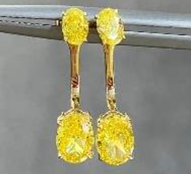 2.515ct Yellow VS Oval Lab Grown Diamond Earrings 18k Gold