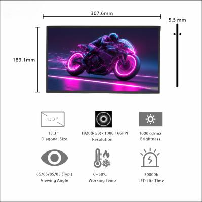13.3インチ大型FHD屋外ディスプレイ | 1920×1080解像度、EDPインターフェース、屋外キオスクおよびストリートレベルデジタルサイネージ向け1000cd/m²高輝度