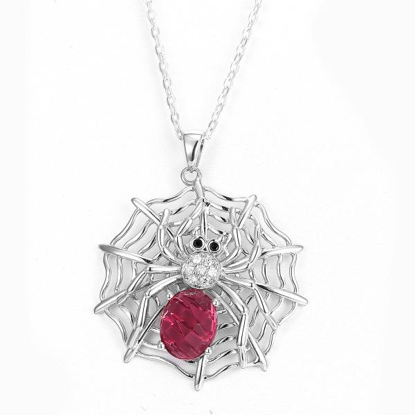 Ruby Silver 925 Jewelry Set 14.26 Grams Sterling Silver Spider Pendant